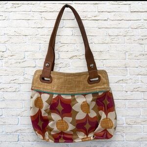 Fossil Key Per Floral Patterned Tote Bag - Brown and Burgundy